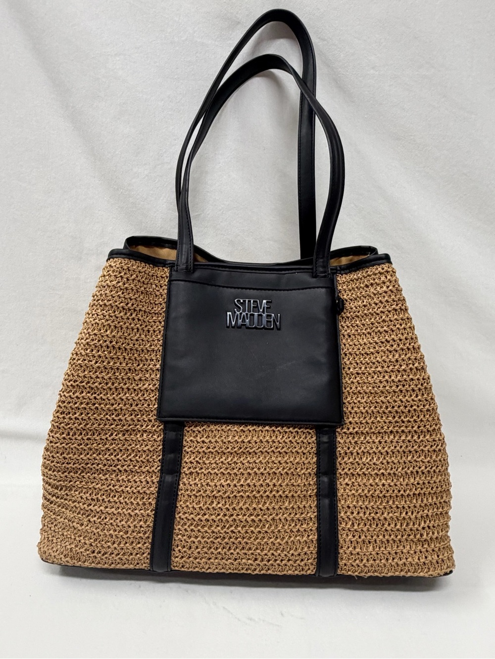 Steve Madden Black and Tan Woven Tote
